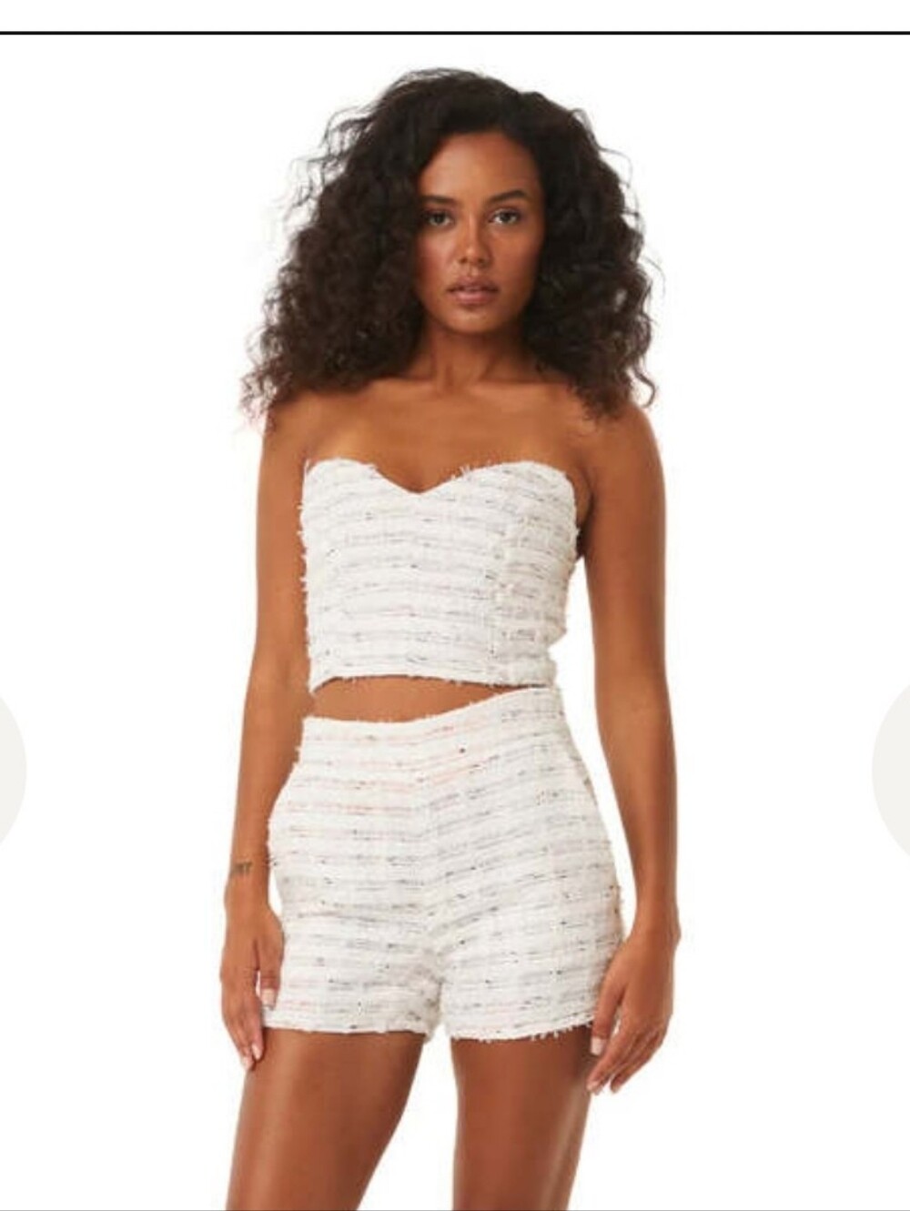 MISA Los Angeles Elegant White Twead StraplessTop and Short   Gg